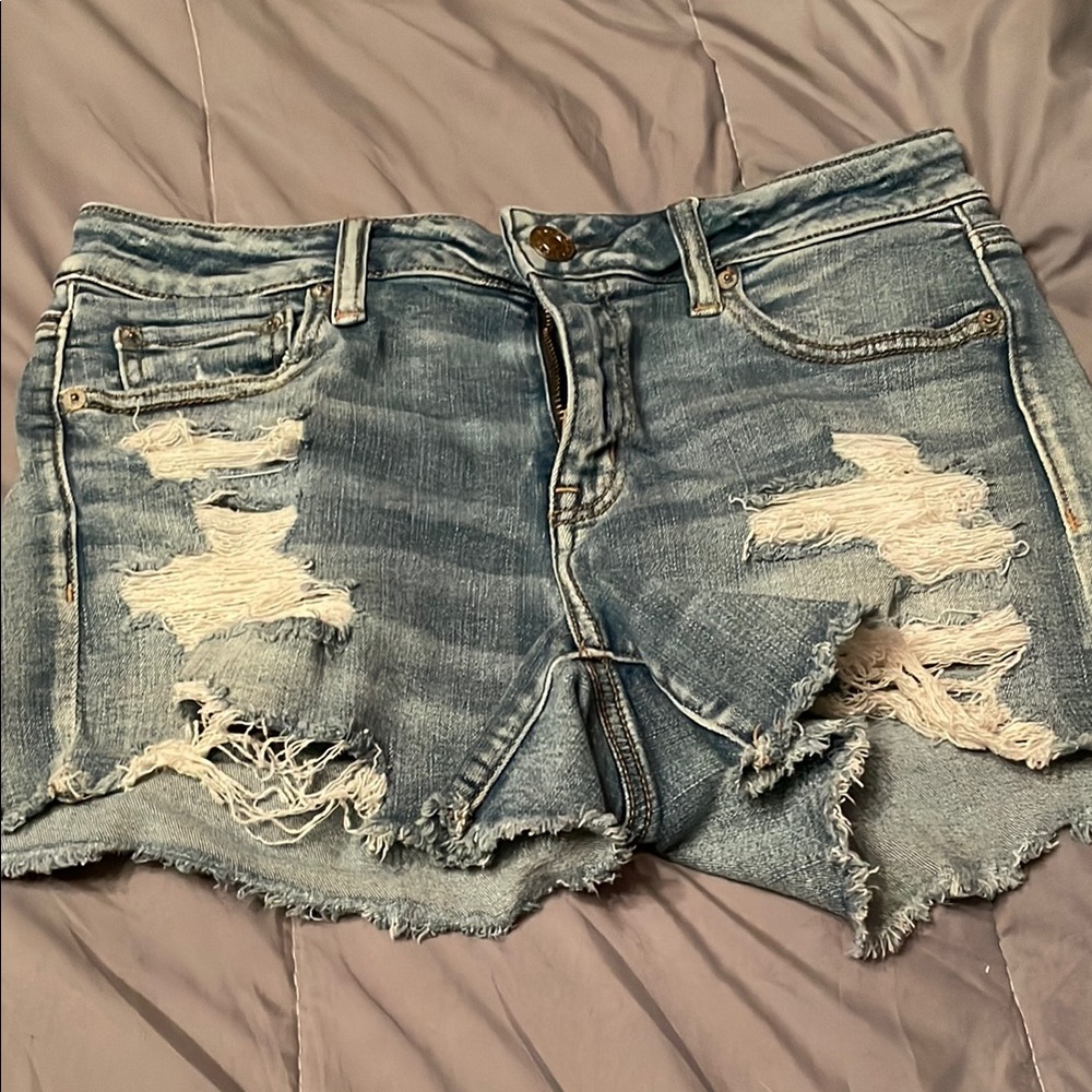 Distressed Blue Denim Shorts
